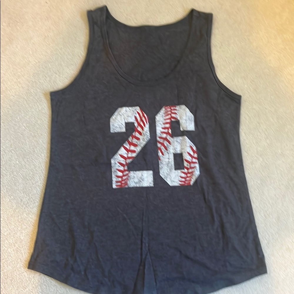 Gray Tank Top with Red and White Graphic